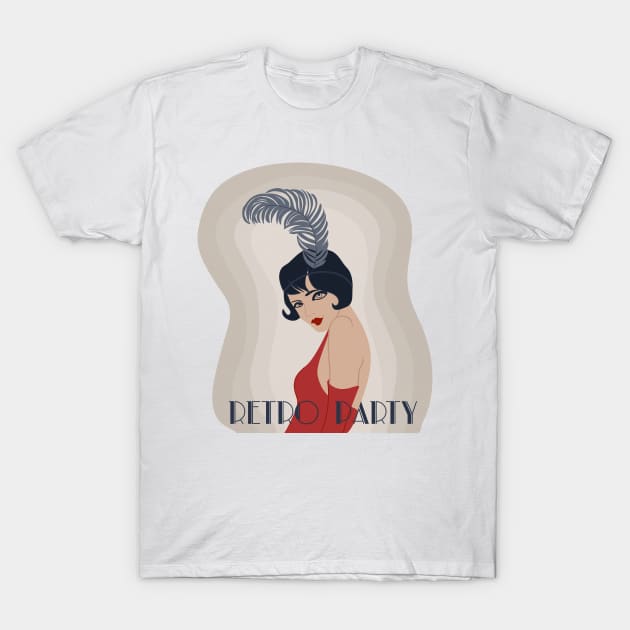 Retro Party Art Deco Girl Picture T-Shirt by Arch4Design